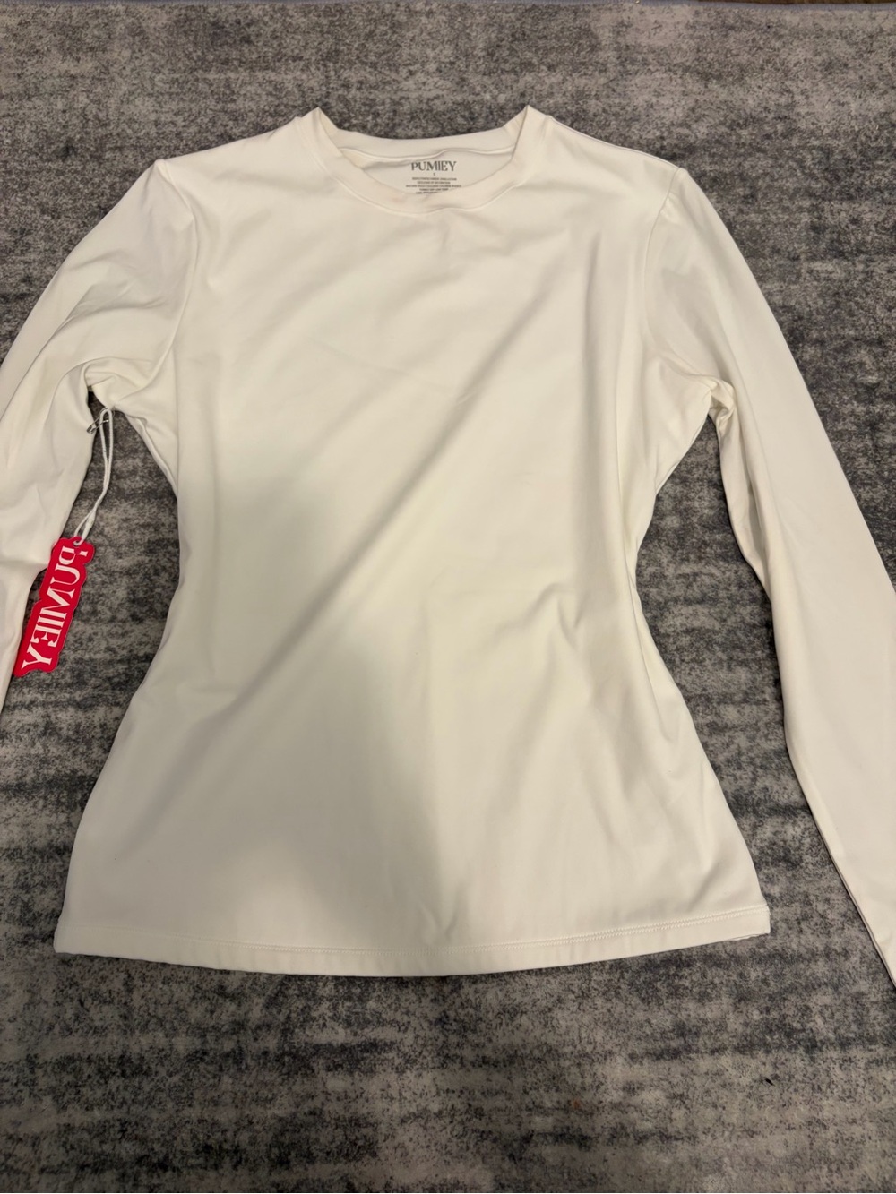Pumiey Women's Long Sleeve tight Crew Neck Top - White